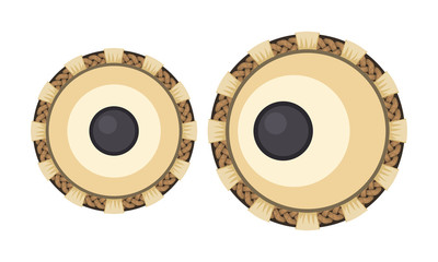 Indian musical instrument tabla with top view for your poster design. Vector illustration.