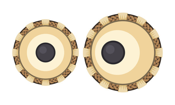 Indian musical instrument tabla with top view for your poster design. Vector illustration.