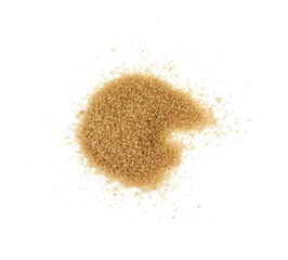 Closeup pile brown sugar isolated on white background. 