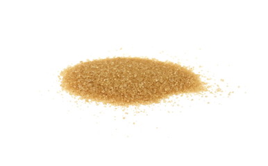 Closeup pile brown sugar isolated on white background. 