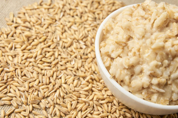 Oatmeal breakfast bowl. Organic healthy food pure