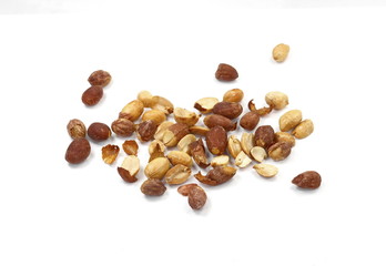Salted peanuts isolated on white background.