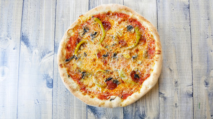 Pizza on a restaurant table
