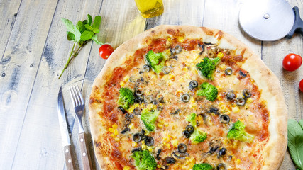Pizza on a restaurant table