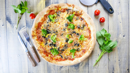 Pizza on a restaurant table
