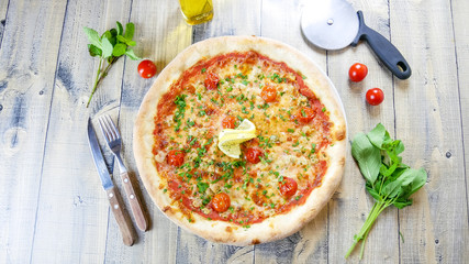 Pizza on a restaurant table