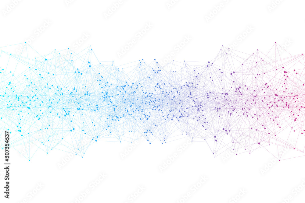 Leinwandbilder Abstract plexus background with connected lines and dots. Wave flow. Plexus geometric effect Big data with compounds. Lines plexus, minimal array. Digital data visualization. Vector illustration.