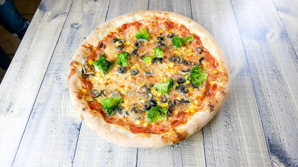 Pizza on a restaurant table