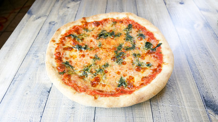 Pizza on a restaurant table