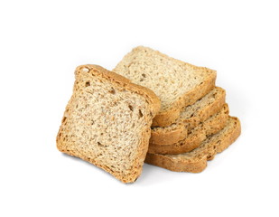 Slices of wholemeal bread isolated on a white background in close-up (high details)