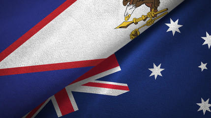 American Samoa and Australia two flags textile cloth, fabric texture