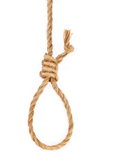 Gallows hanging rope knot isolated on white background