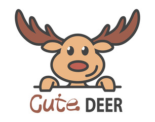 Obraz na płótnie Canvas Logo template with cute curious deer. Vector logo design elk template for zoo, veterinary clinics, etc. Cartoon animal logo illustration.