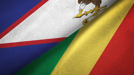 American Samoa and Congo two flags textile cloth, fabric texture
