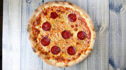 Pizza on a restaurant table