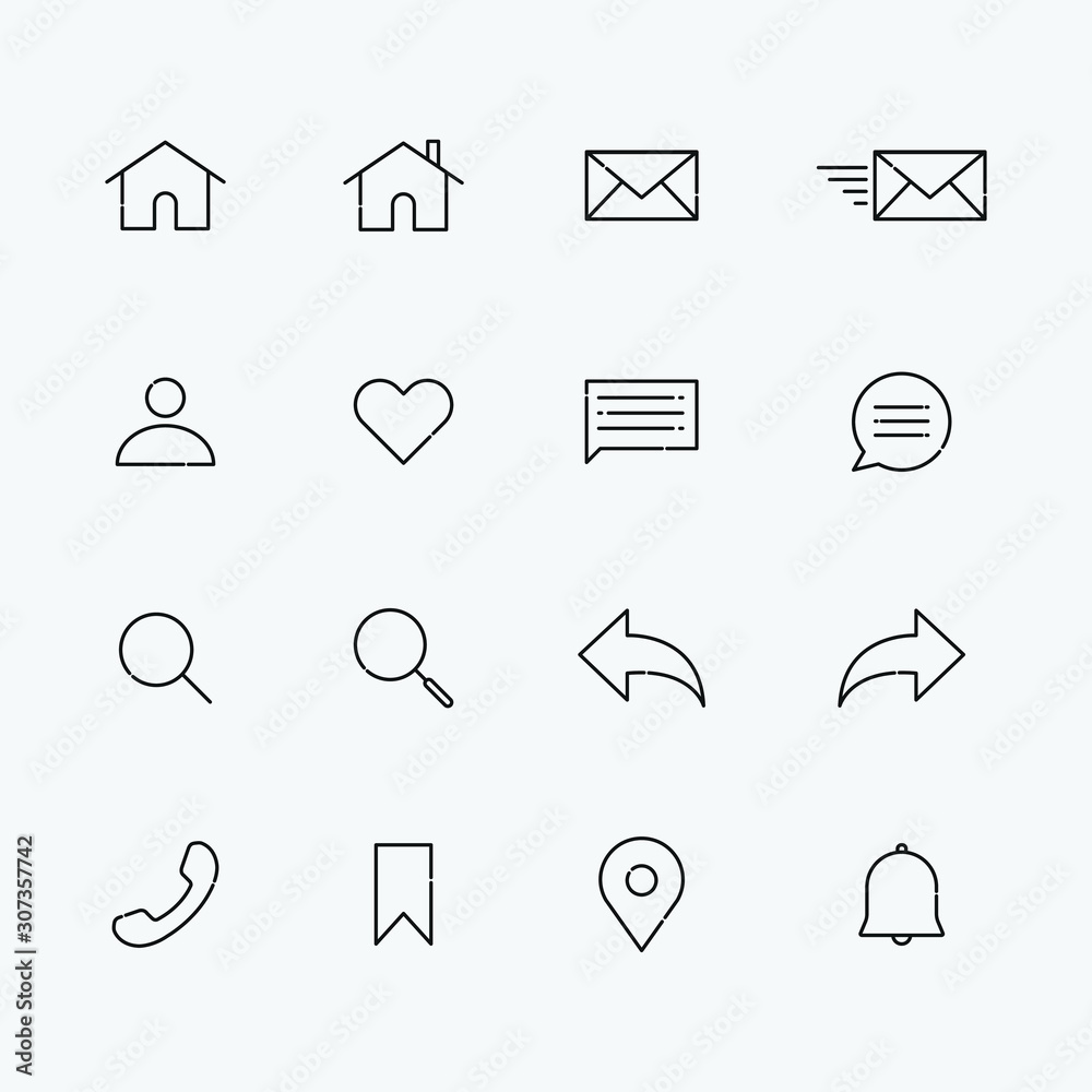 Poster user interface icons set for website. simple flat style icons for mobile application