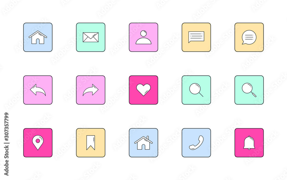 Poster user interface icons set for website. simple flat style icons for mobile application