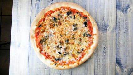 Pizza on a restaurant table