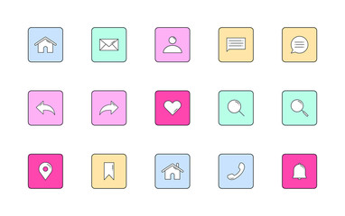 user interface icons set for website. simple flat style icons for mobile application