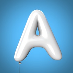 Letter A made of White Balloons. Alphabet concept. 3d rendering isolated on Blue Background