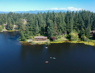 Fototapeta premium Tranquil Lake Bonney on a warm sunny day in Bonney Lake Washington State