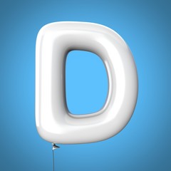 Letter D made of White Balloons. Alphabet concept. 3d rendering isolated on Blue Background