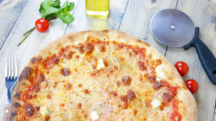 Pizza on a restaurant table