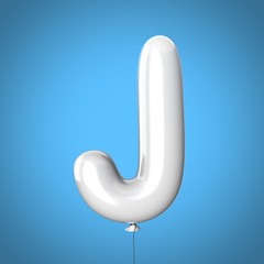 Letter J made of White Balloons. Alphabet concept. 3d rendering isolated on Blue Background