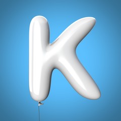 Letter K made of White Balloons. Alphabet concept. 3d rendering isolated on Blue Background
