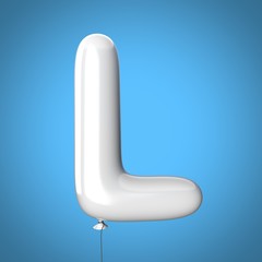 Letter L made of White Balloons. Alphabet concept. 3d rendering isolated on Blue Background