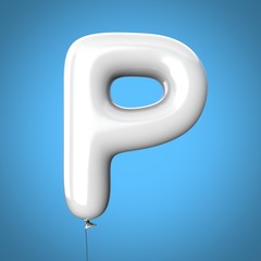 Letter P made of White Balloons. Alphabet concept. 3d rendering isolated on Blue Background