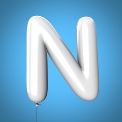 Letter N made of White Balloons. Alphabet concept. 3d rendering isolated on Blue Background