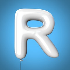 Letter R made of White Balloons. Alphabet concept. 3d rendering isolated on Blue Background