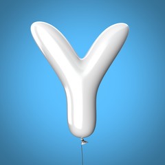 Letter Y made of White Balloons. Alphabet concept. 3d rendering isolated on Blue Background
