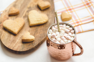 Cocoa and heart cookies, Valentines Day template