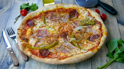 Pizza on a restaurant table