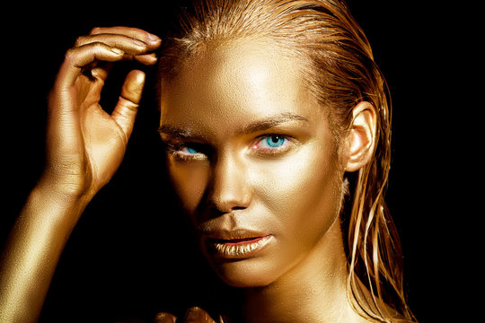 Gold painted girl beauty style