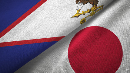 American Samoa and Japan two flags textile cloth, fabric texture