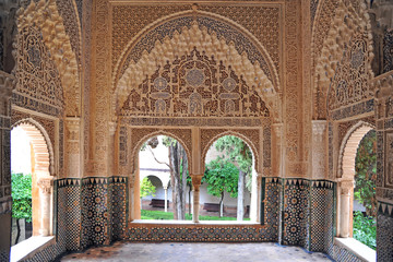 Fototapeta na wymiar MARCH 17,2019 . Moorish architecture of the Court of the Lions, the Alhambra, Granada, Andalucia (Andalusia), Spain, Europe