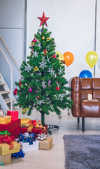 Christmas tree and new year interiors.