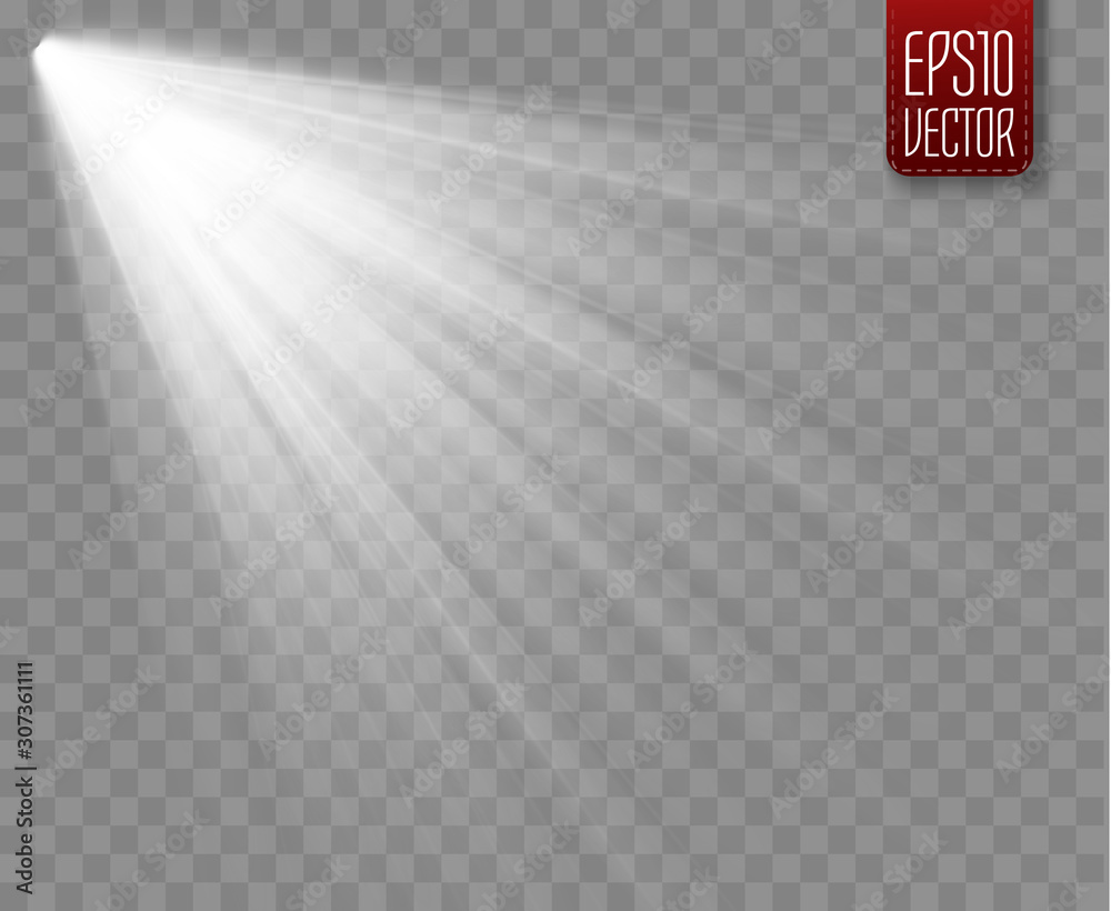 Poster Spotlight isolated on transparent background. Vector sunlight with rays and beams. 