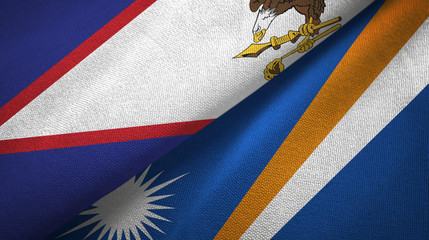 American Samoa and Marshall Islands two flags textile cloth, fabric texture