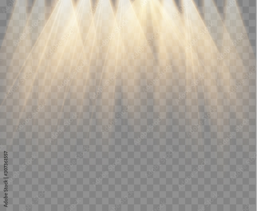Poster spotlight isolated on transparent background. vector gold rays and beams. vector warm light