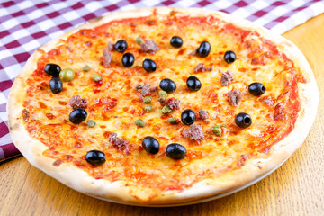 Pizza on a restaurant table