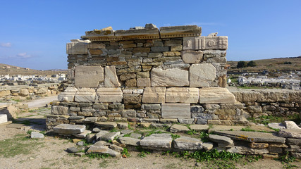 Iconic and amazing archaeological site in uninhabited island of Delos, Cyclades, Greece