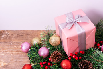 Fototapeta na wymiar Christmas gift box with decorations