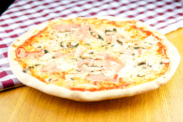 Pizza on a restaurant table