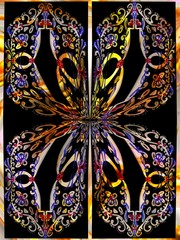 Fototapeta premium Abstract texture in black, gold, white and red-blue tones in the form of a seamless repeating pattern for printing on fabric, poster, paper, wallpaper, postcards, packaging. Seamless pattern