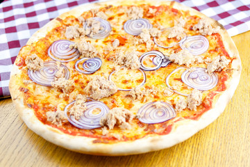 Pizza on a restaurant table