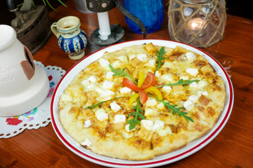 Pizza on a restaurant table